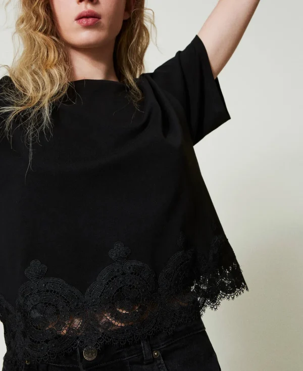 TWINSET Milano T-shirt Cropped Con Pizzo Macramè | T-Shirt E Top