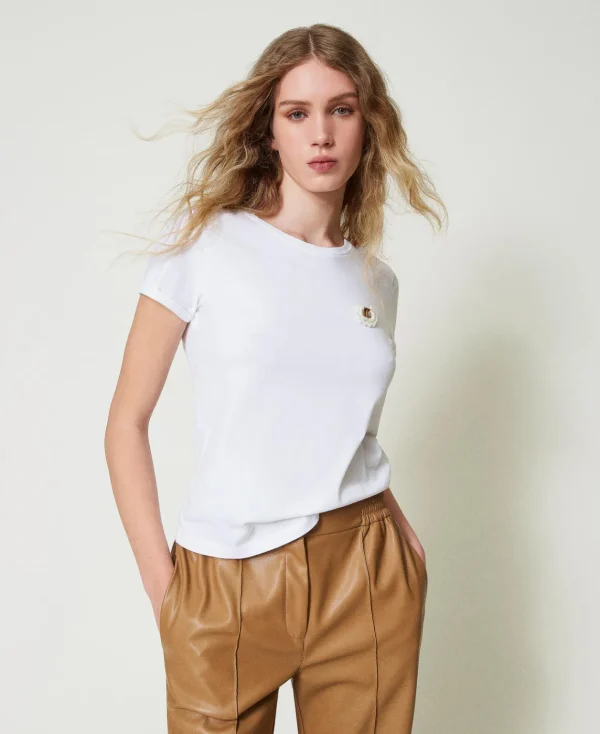 TWINSET Milano T-shirt Fitted Con Spilla Crochet | T-Shirt E Top