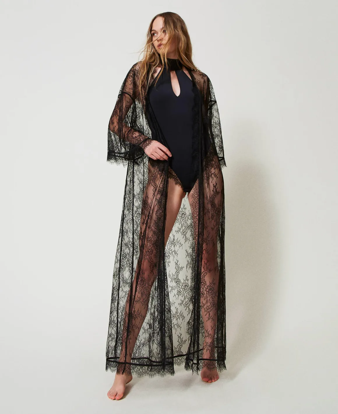TWINSET Milano Vestaglia Lunga In Pizzo Con Cintura | Intimo E Nightwear